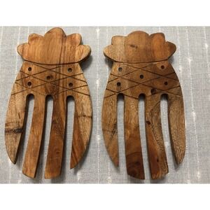 Vintage Wooden Hand Carved Salad Servings Forks Claws Tiki Hawaii Philippines